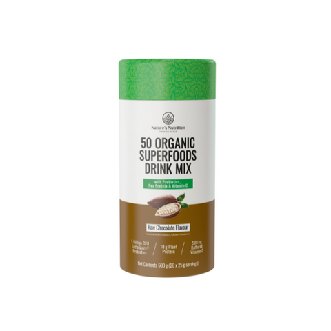 Nature's Nutrition 50 Organic Superfoods + Protein, Raw Chocolate 500 g