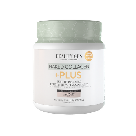 Beauty Gen, Naked Collagen +PLUS, Type I&III hydrolysed collagen peptides + Vitamin C + Probiotics, 338 g