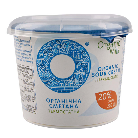Organic sour cream, thermostatic, fat content 20% wt. 270 g.