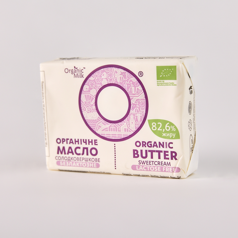 Organic sweetcream butter lactose free, fat content 82,6% wt 190g.