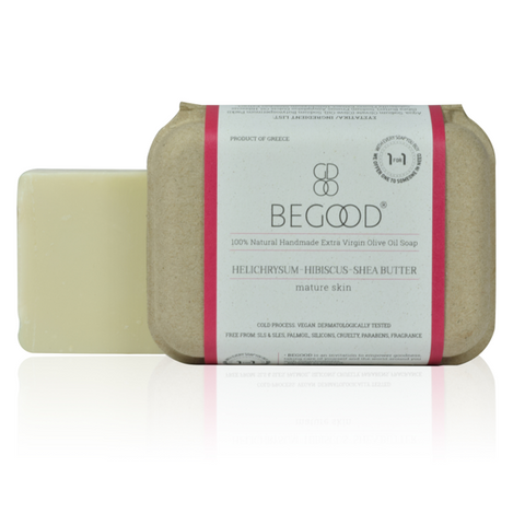 BEGOOD 100% Natural Handmade Extra Virgin Olive Oil Soap -Helichrysum, Hibiscus, Shea Butter (mature skin) / 100g