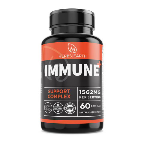 Immune+ Immunity Supplement 60 Capsules with 25 Herbs, Superfoods, Mushrooms Vitamins C & E USA Made from Herbs of the Earth