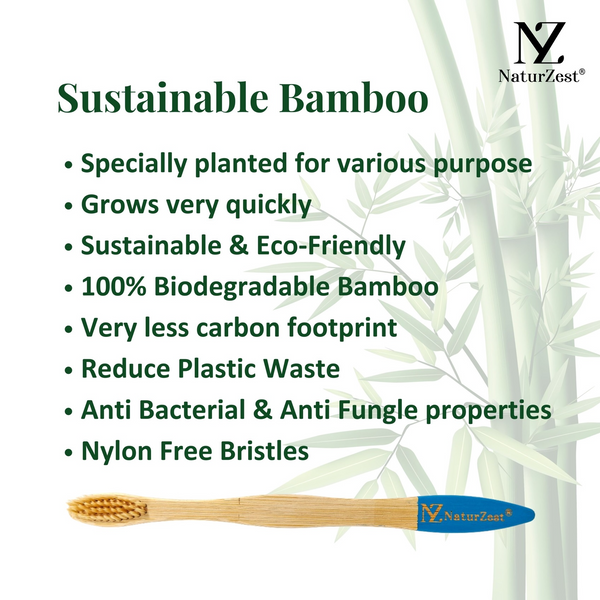 NaturZest Sustainable Bamboo Toothbrush – Set of  3 (2 Adults + 1 Kids)