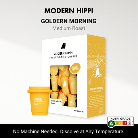 Modern Hippi Golden Morning Medium Roast Coffee (3g x 24) | Freeze-Dried Coffee | Specialty Beans | No Machine Needed