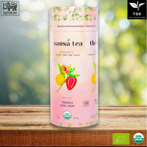 Sansa Tea (organic)  - French Earl Grey (25 tea bag in Paper Canister) - Flavored Black Tea - Ceylon Tea