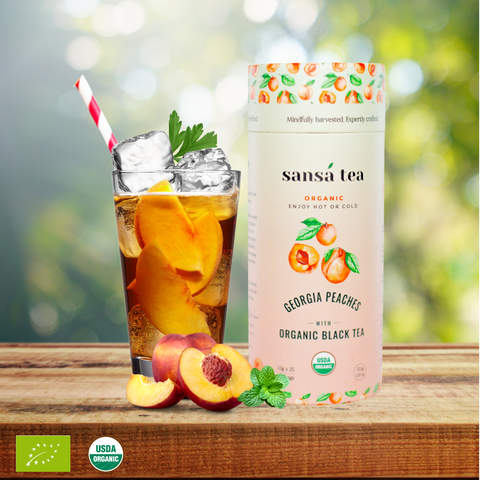 Sansa Tea (Organic) - Georgia Peaches (25 tea bag in a paper Canister) - Flavoured Black tea - Ceylon Tea