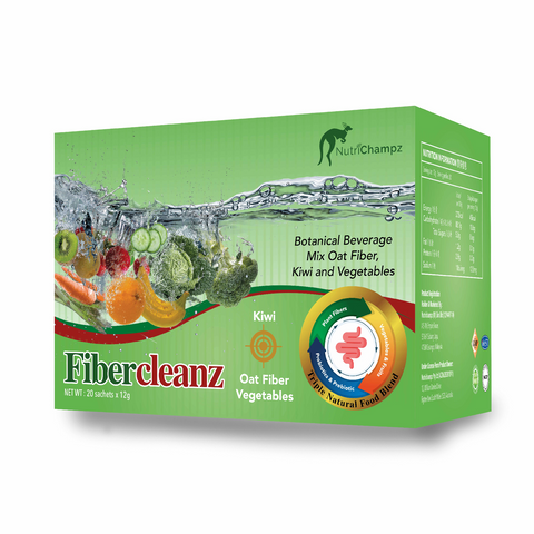 Nutrichampz FiberCleanz Botanical Beverage Mix Oat Fibre Kiwi Vegetables Prebiotic & Probiotics 20 sachets x 12g