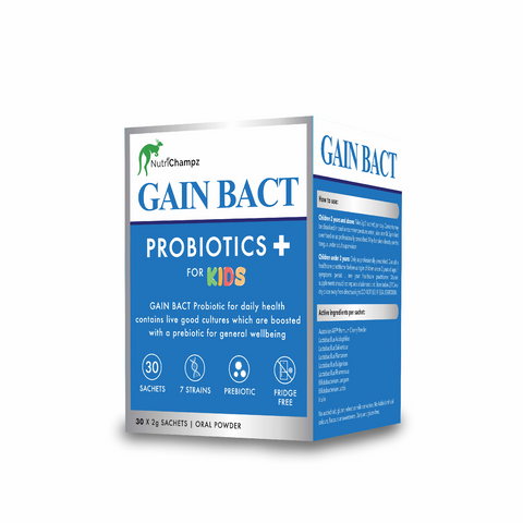 Nutrichampz Gain Bact 7 Stains Prebiotic & Probiotics for Kid Powder 30 Sachets x 2g
