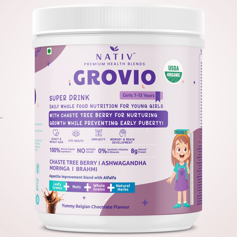 GROVIO - USDA ORGANIC SUPER MILK POWDER FOR GIRLS 7 TO 13 YEARS to Prevent Early Puberty and hormonal imbalance