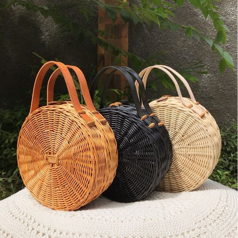 Woven straw round bags