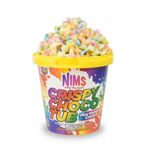 NIMS CRISPY CHOCO TUB 60gm MINI RAINBOW CRUNCH WITH WHITE CHOCOLATE SAUCE