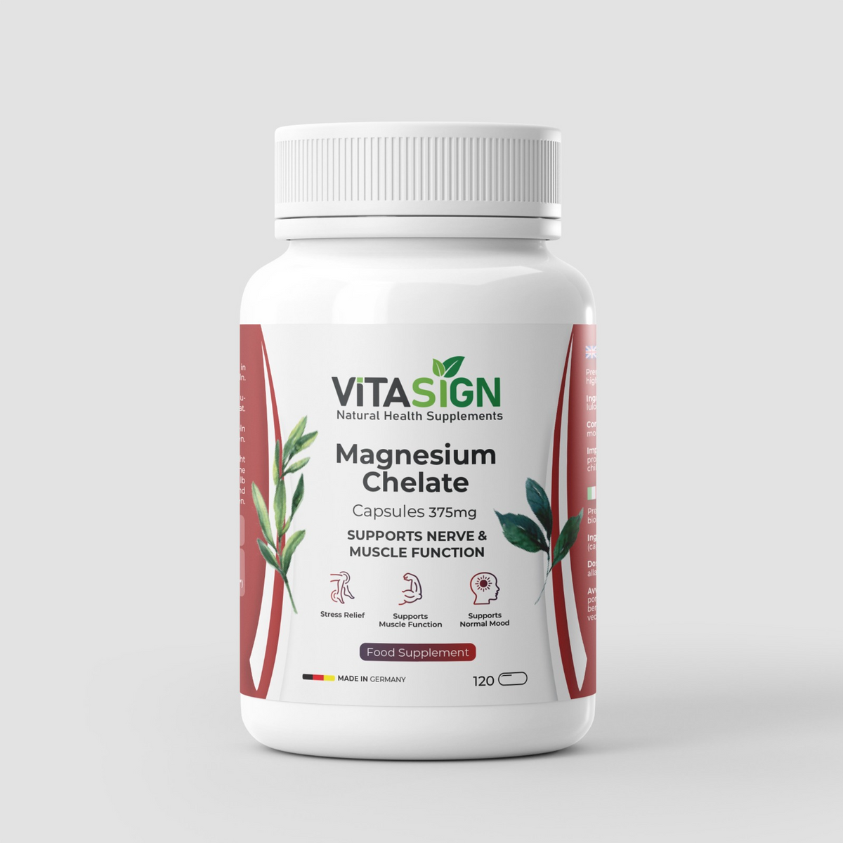 ViTASIGN Magnesium Chelate 375mg, 120 Vegan Capsules – Nerve & Muscle ...