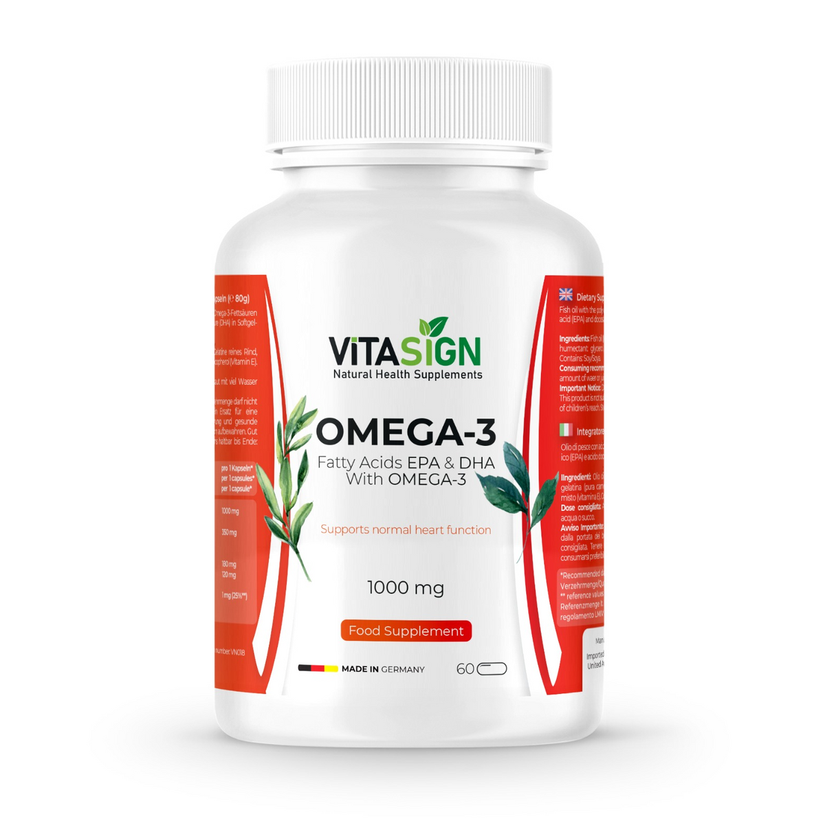 ViTASIGN Omega-3 1000mg, 60 Softgels – EPA & DHA, Supports Heart & Bra ...