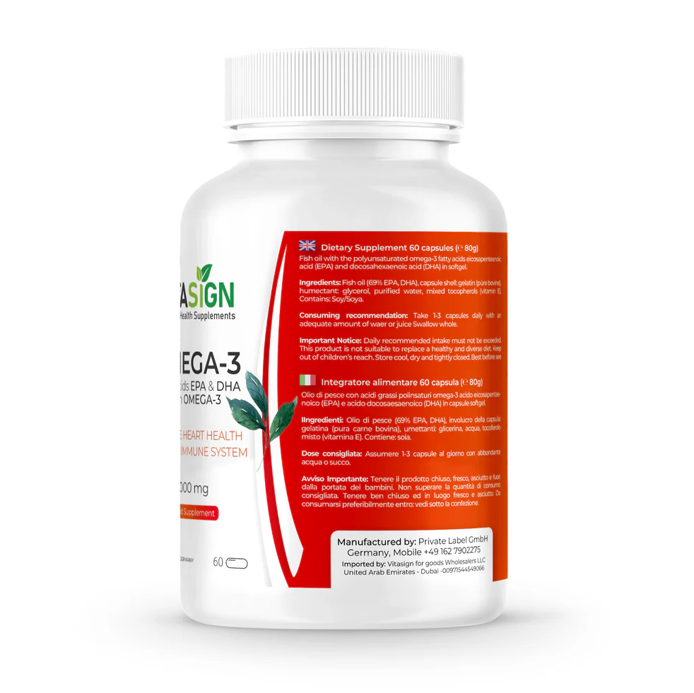 ViTASIGN Omega-3 1000mg, 60 Softgels – EPA & DHA, Supports Heart & Bra ...