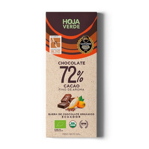 HOJA VERDE ORGANIC DARK CHOCOLATE 72%