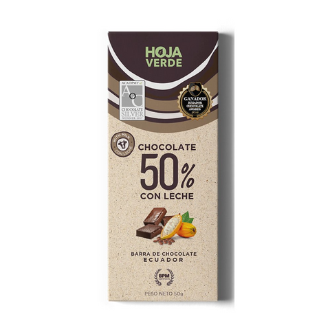 HOJA VERDE ORGANIC CACAO CON LECHE CHOCOLATE 50%