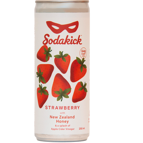 Sodakick Strawberry Soda with Honey and a splash of Apple Cider Vinegar - Sidekick Soda , New Zealand