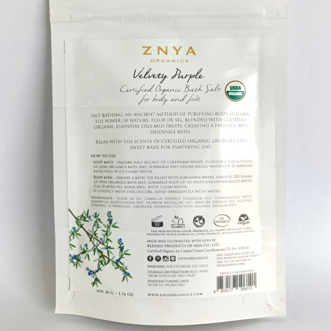 Znya Organics - USDA Organic Velvety Purple Bath Salt (50 g.)