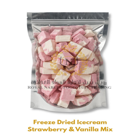 Nicense Freeze Dried Ice Cream Vanilla & Strawberry – Mixed Flavor | Real Ice Cream Cubes | Crunchy Freeze-Dried Dessert Snack | 250g x 20 Bags (5Kg Bulk Pack)