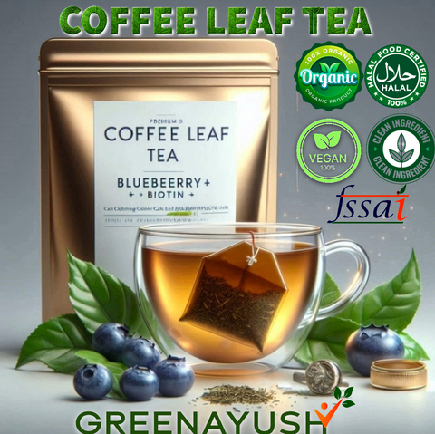 GreenAyush Coffee Leaf Tea - Dip Tea - Bluberry with Biotin
