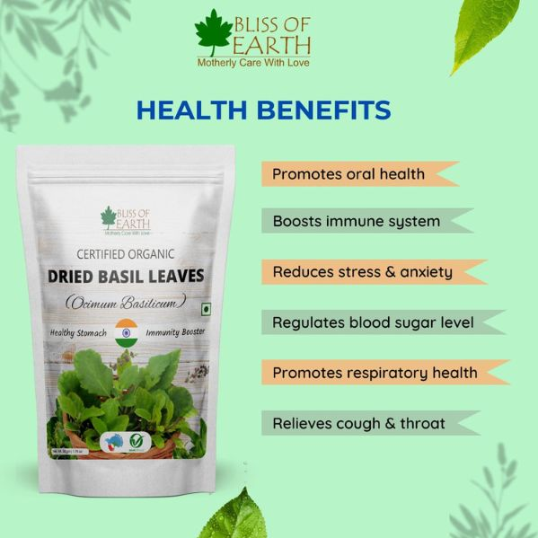 Bliss of Earth Organic Dried Basil Leaves Tusli leaf Aromatic Culinary Delights Great for Tea Soup Salad Health Immunity 100g