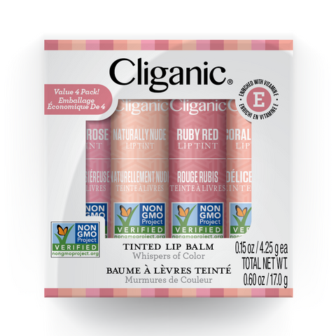 Cliganic Non-GMO Tinted Lip Balm, 4 Pack