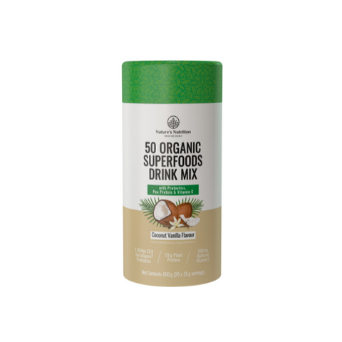 Nature's Nutrition 50 Organic Superfoods + Protein, Coconut Vanilla 500 g