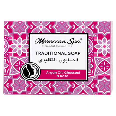 TRADITIONAL SOAP WITH ORGANIC ARGAN OIL & GHASSOUL & ROSE ESSENTIAL OIL  100g