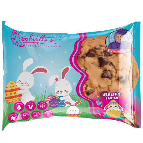 Cookiettas – Healthy Easter 2 Go : Healthiness by enjoyable snacking / Gluten-free oat bran cookies with dark chocolate drops (80 % cocoa)