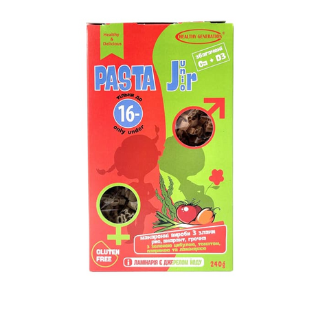 Gluten-free rice pasta PASTA Junior with kelp, tomato, green onion and paprika, Fusilli 240g, Healthy Generation