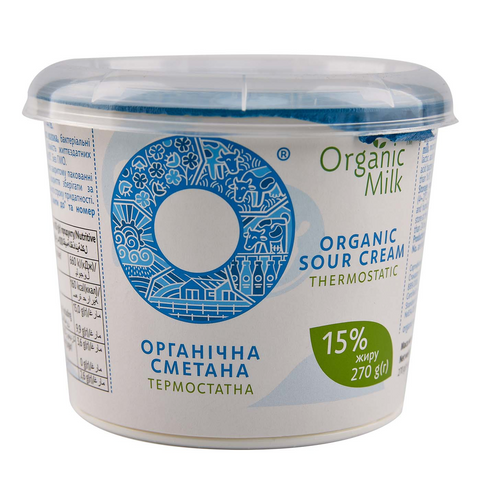 Organic sour cream, thermostatic, fat content 15% wt. 270 g.