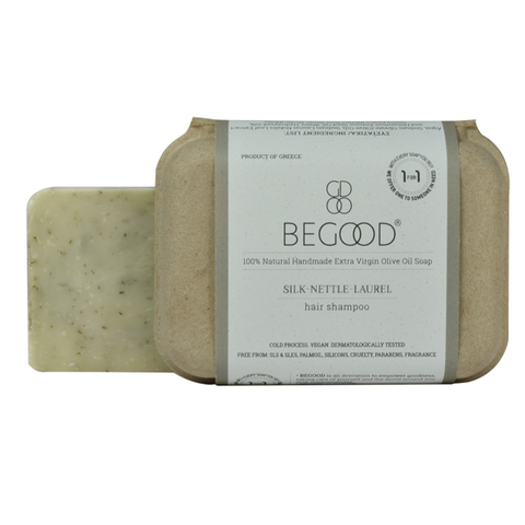 BEGOOD 100% Natural Handmade Extra Virgin Olive Oil Soap - Silk, Nettle, Laurel (hair shampoo) / 100g
