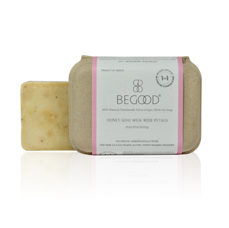 BEGOOD 100% Natural Handmade Extra Virgin Olive Oil Soap - Honey, Goat Milk, Rose Petals (moisturizing) / 100g