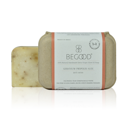BEGOOD 100% Natural Handmade Extra Virgin Olive Oil Soap - Geranium, Propolis, Aloe (anti-acne) / 100g