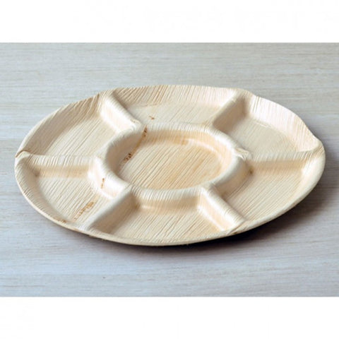 Palm Plets 11 Inch Round 7 Compartment Shape-Eco Friendly Disposable Palm Leaf Pl ...