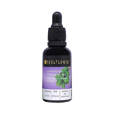 Soulflower Dreamcatcher Aromatherapy Essential Oil Blend with Lavender, Ylang Ylang & Basil | Calming and Relaxing, Good sleep essential oil | 100% Pure, Organic Therapeutic Grade | Vegan | 1 fl.oz