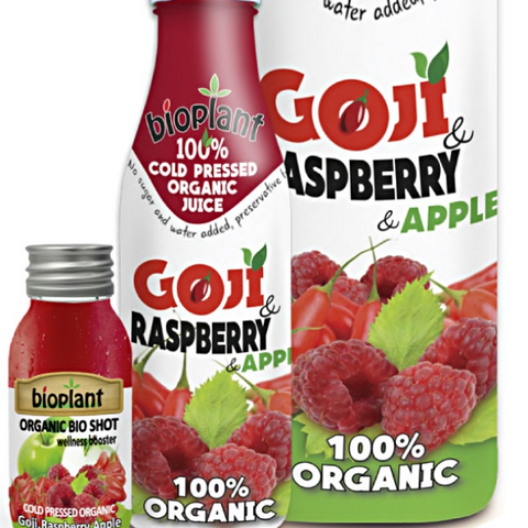 BIOPLANT 100% Cold Pressed Organic Juice from Goji, Raspberry and Apple