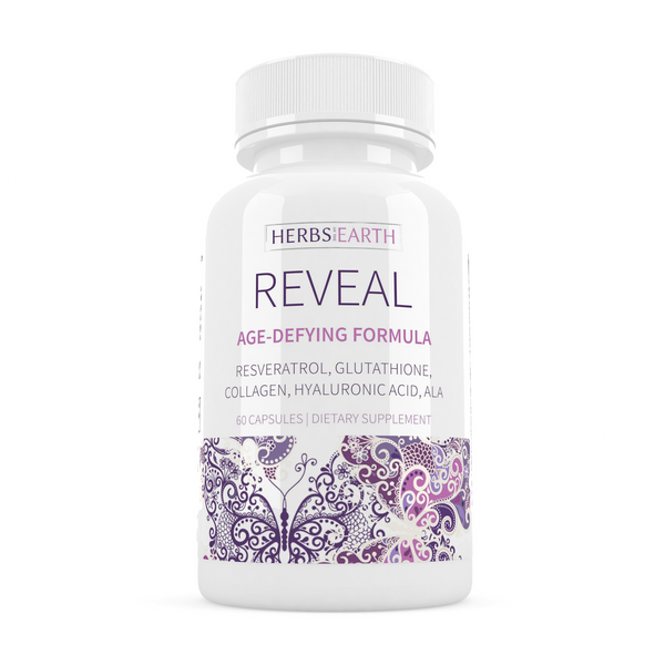 REVEAL Glutathione Collagen Age Defy Whitening Glowing Skin & Antioxidants All-Natural 1300mg Non-GMO 60 Capsules from Herbs of the Earth