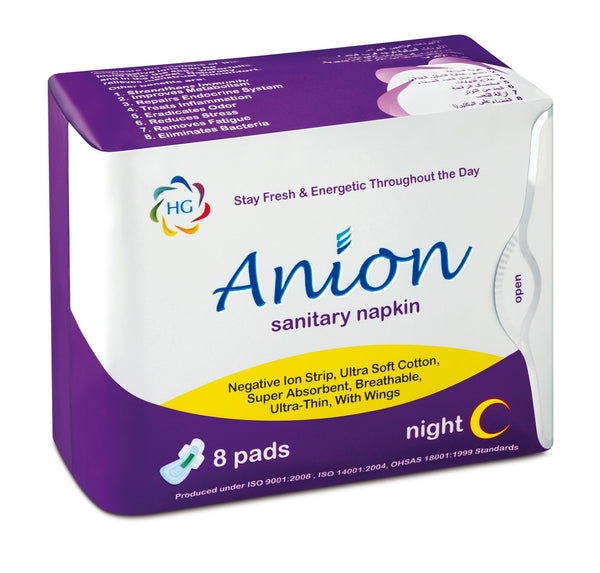 HG Anion Natural Sanitary Napkin Night - 8 Pads