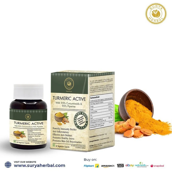Surya Herbal HerbRoot Turmeric Active with Black Pepper Extract Capsule (60 Capsules)
