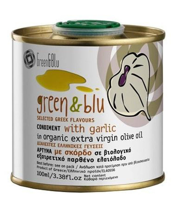 10057. Green & Blu condiment with garlic in organic extra virgin olive oil - Greek Pony Farm