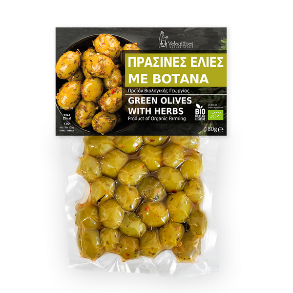 Green Olives with herbs 180g Organic Vacuum var. Amfissis