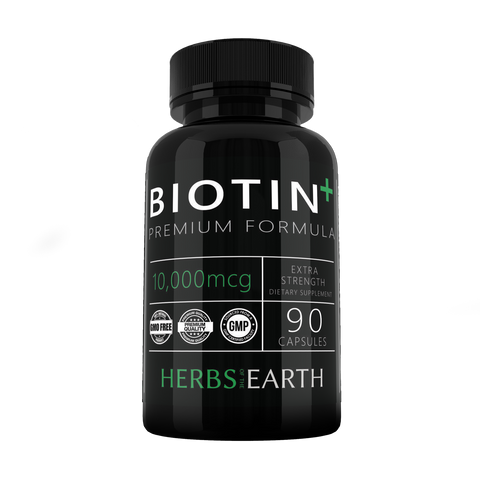 Biotin 10,000MCG 90 Veggie Capsules Extra Strength Lustrous Hair, Beautiful Skin, Strong, Resilient Nails  All Natural, Gluten FREE, NON-GMO 3 months supply from Herbs of the Earth