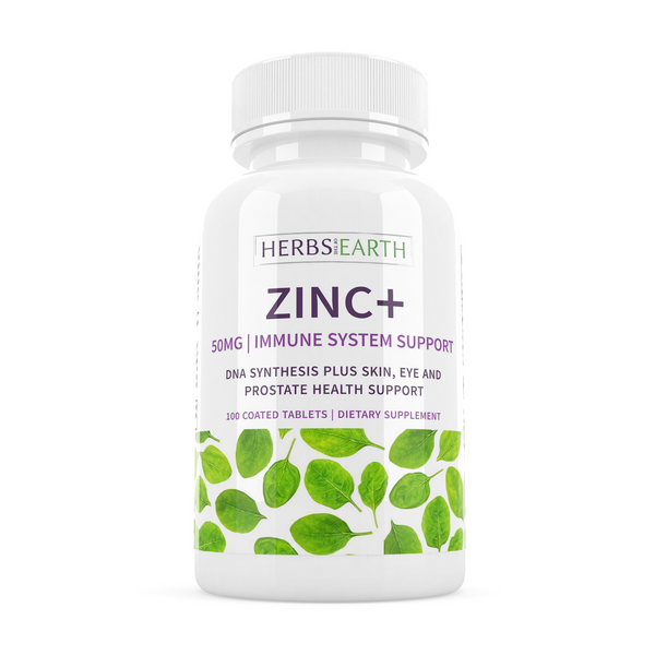 ZINC + 50mg 100 Tablets Immune Booster Potent Immune Booster, Natural DNA Synthesis, Potent Antioxidant, Cold and Flu Supplement Herbs of the Earth