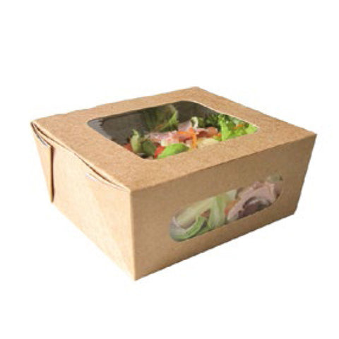 Kraft Paper Salad Box With 2 Windows 150 X 135 X 65 Mm 1000ml / 34 Oz