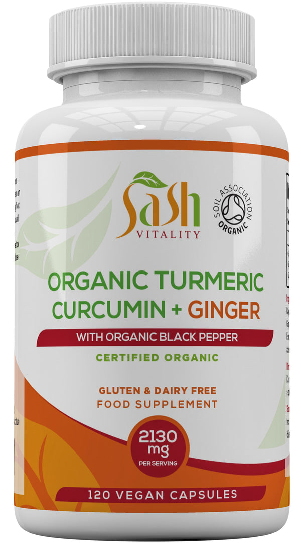 ORGANIC TURMERIC, GINGER & BLACK PEPPER CAPSULES 120 Veg Capsules / 710mg