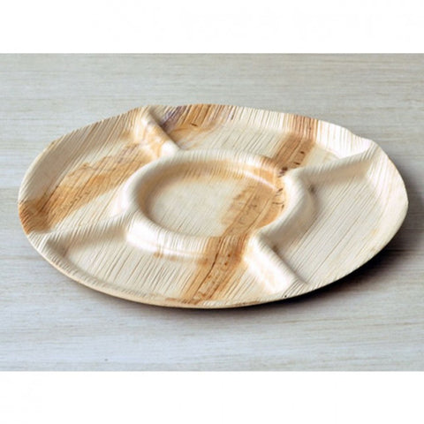 Round 5 Compartment Ecofriendly Disposable Palm Leaf Plate - 11Inch - 25Pcs