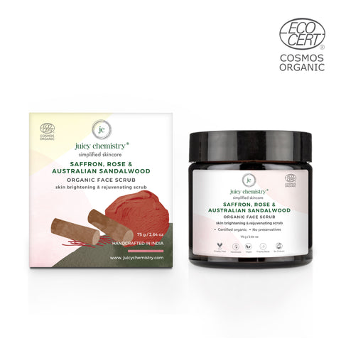 Saffron, Rose & Australian Sandalwood-Organic Face Scrub-Skin Brightening and Rejuvenating Scrub